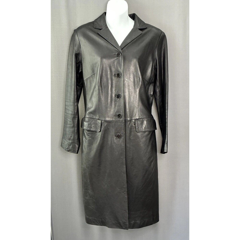 Vintage INC Midi Leather Jacket Coat Small Black Supple Minimalist Luxury Y2K